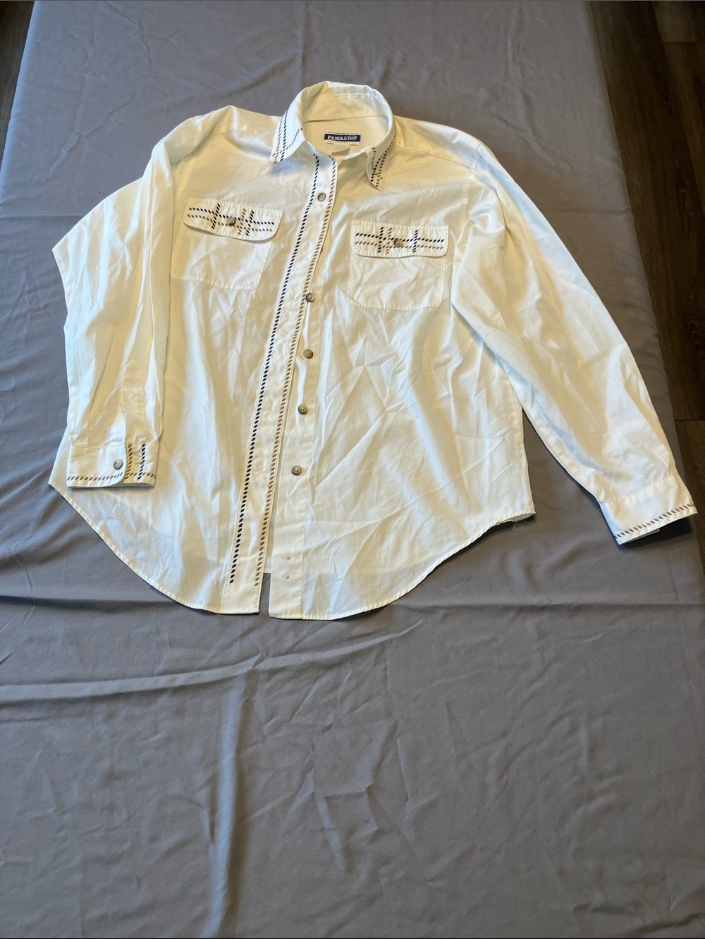 Pendleton White Button-Down Shirt with Black Trim